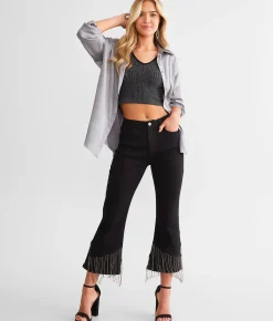 Jeans|Bottoms | Blue B Rhinestone High Rise Cropped Flare Jean Black