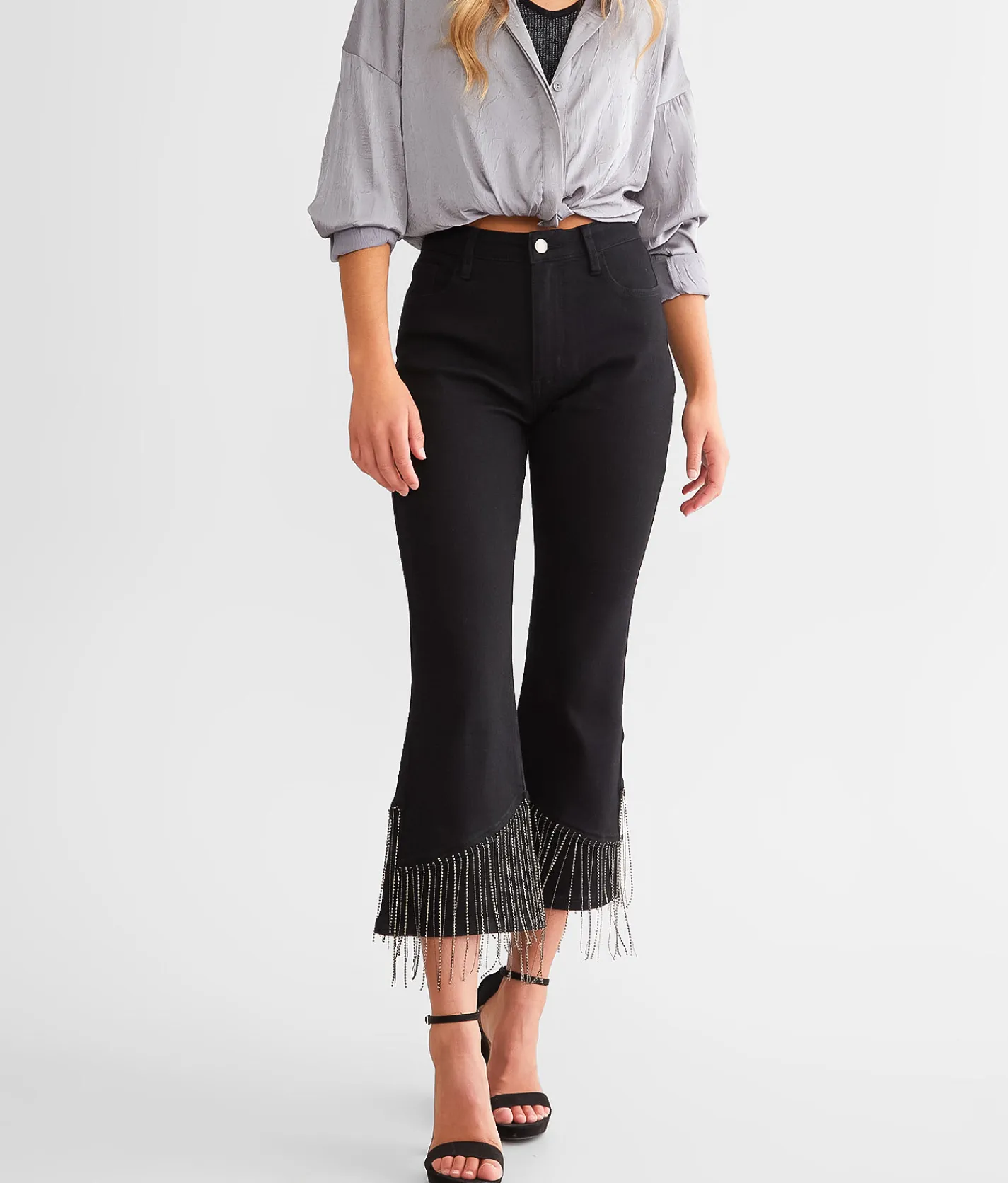 Jeans|Bottoms | Blue B Rhinestone High Rise Cropped Flare Jean Black