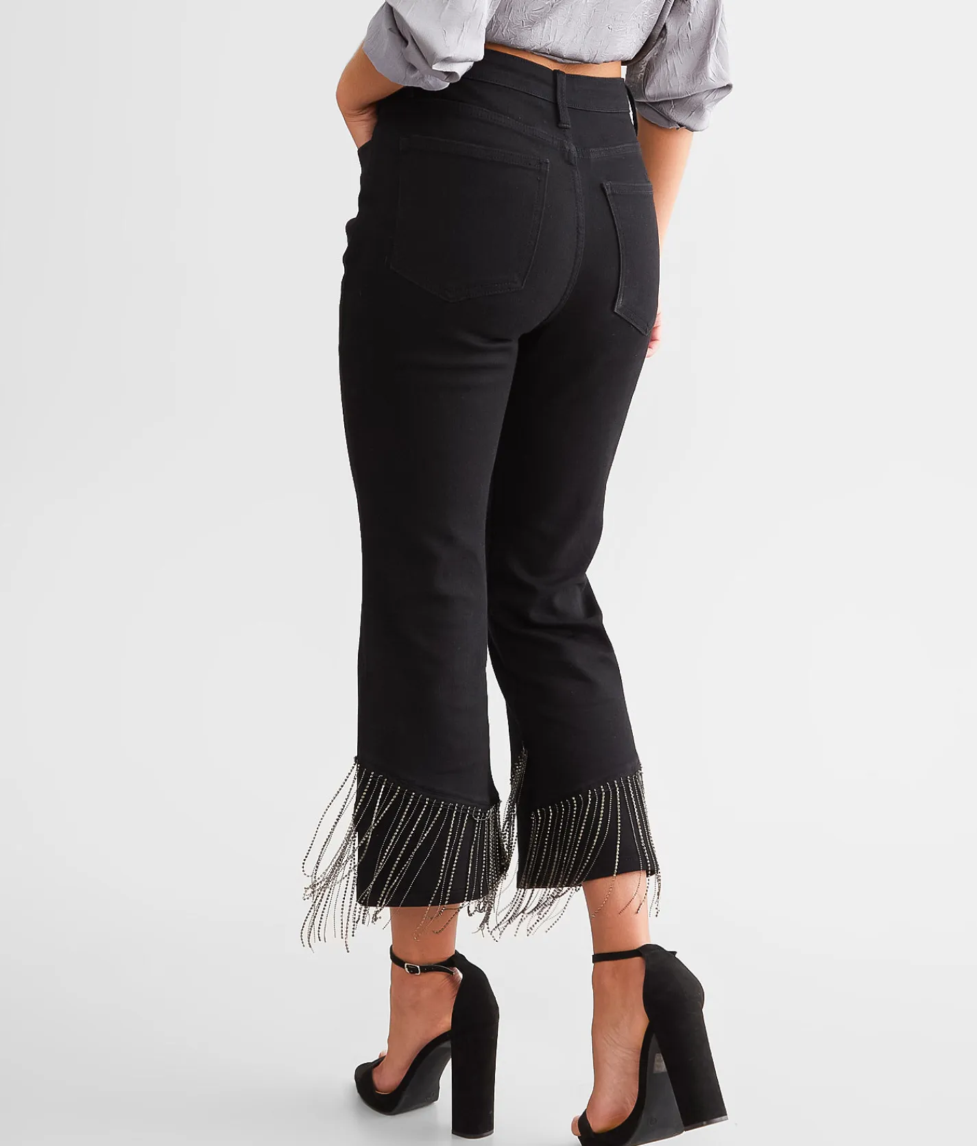 Jeans|Bottoms | Blue B Rhinestone High Rise Cropped Flare Jean Black
