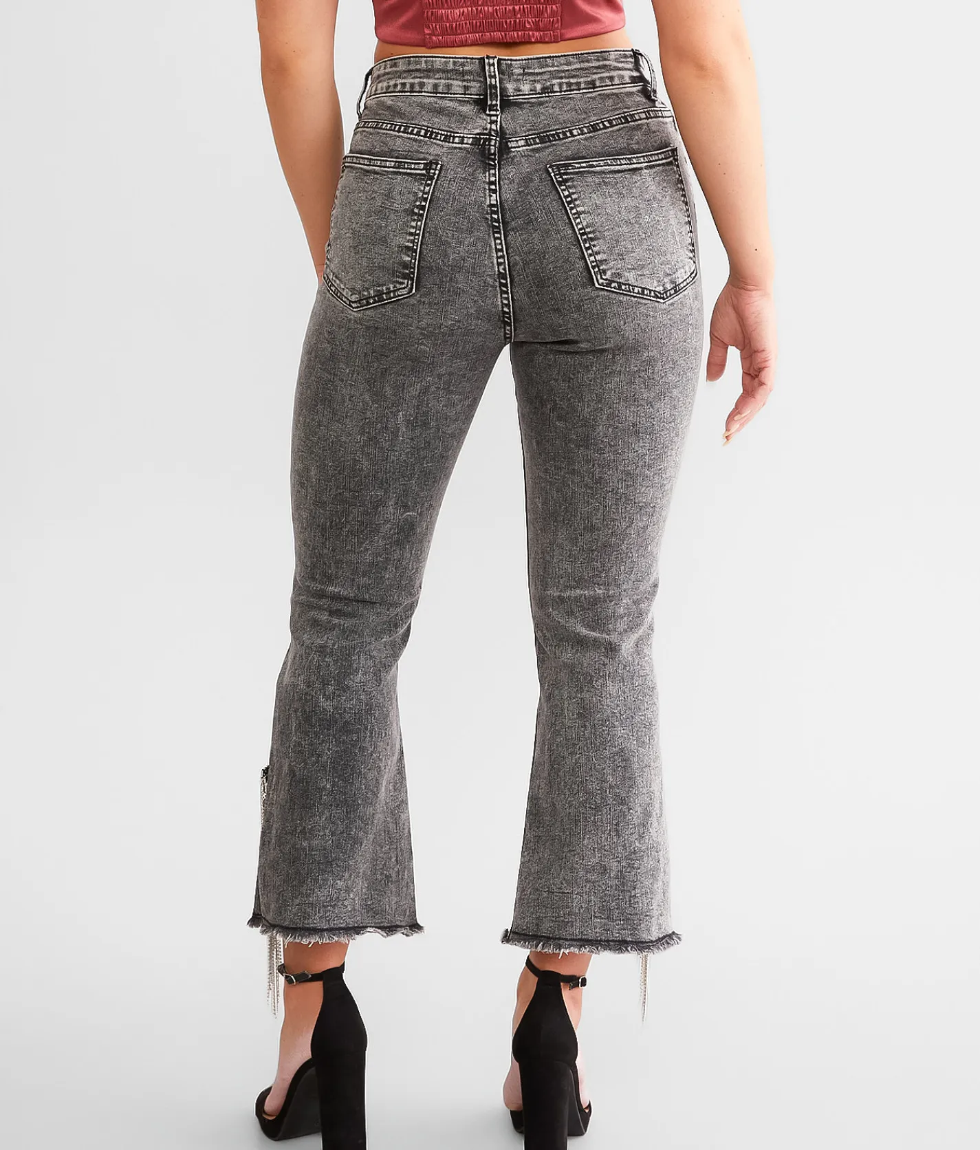 Blue B Rhinestone High Rise Cropped Flare Jean Charcoal Clearance