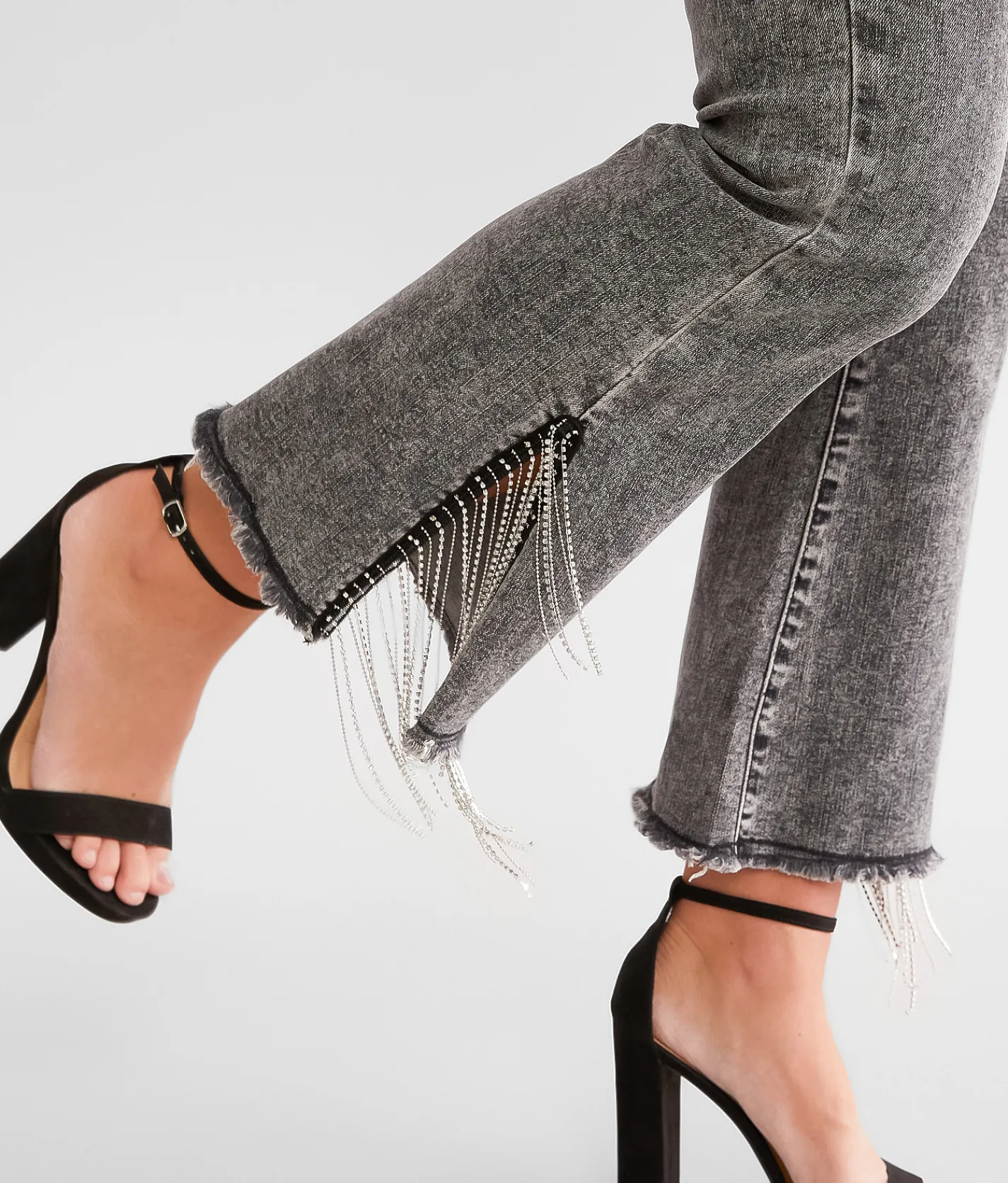 Blue B Rhinestone High Rise Cropped Flare Jean Charcoal Clearance