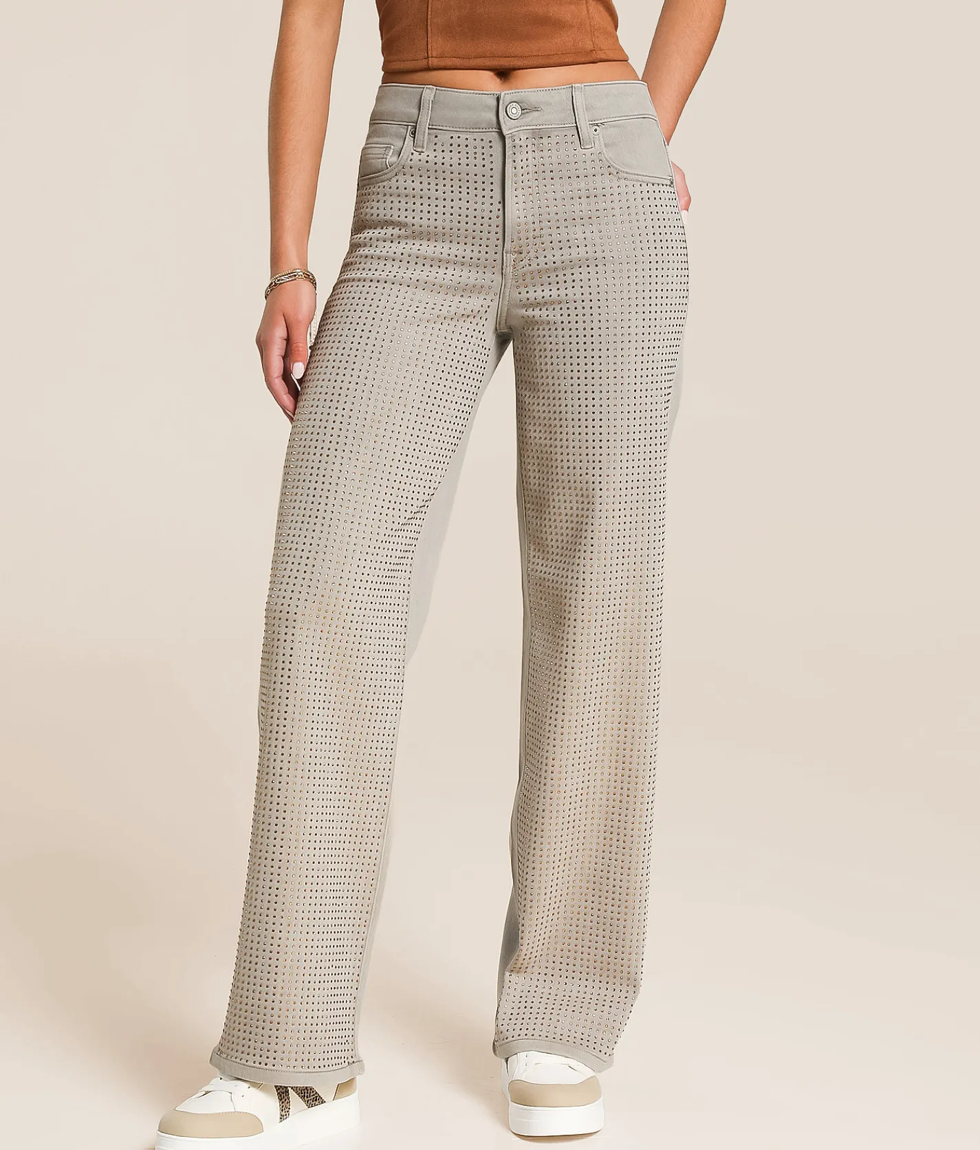 Jeans|Bottoms | HIDDEN Rhinestone Logan Dad Stretch Jean Gravel Rhinestone