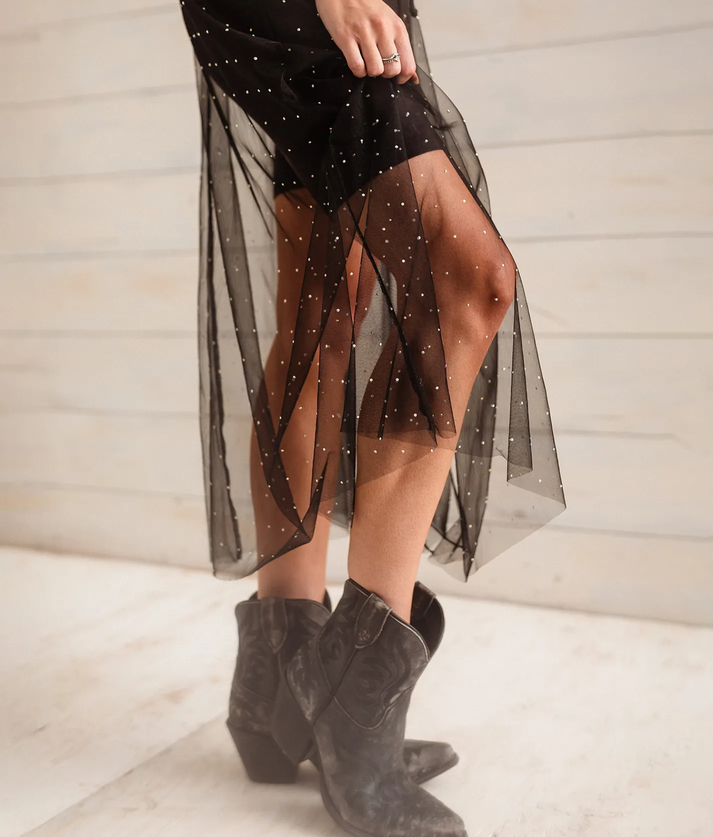 Sterling & Stitch Rhinestone Mesh Midi Skirt Black Discount