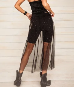 Sterling & Stitch Rhinestone Mesh Midi Skirt Black Discount