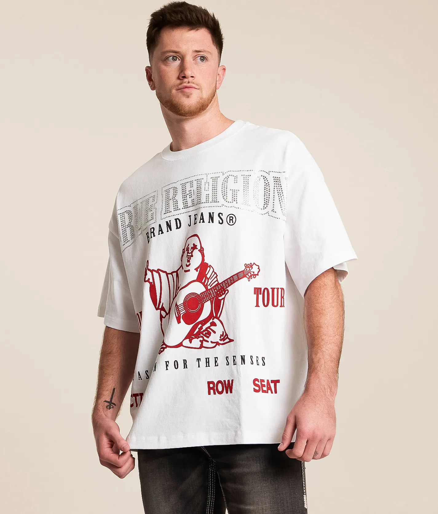 True Religion Rhinestone Oversized T-Shirt Optic White Sale