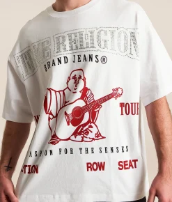 True Religion Rhinestone Oversized T-Shirt Optic White Sale