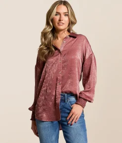 Daytrip Rhinestone Satin Blouse Apple Butter Hot