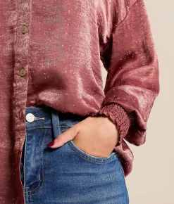 Daytrip Rhinestone Satin Blouse Apple Butter Hot