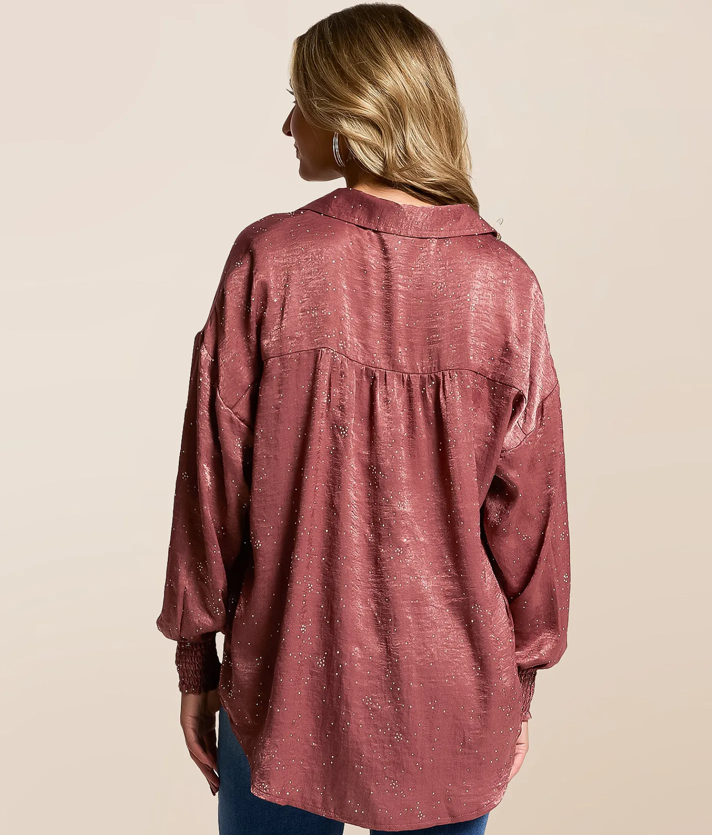 Daytrip Rhinestone Satin Blouse Apple Butter Hot