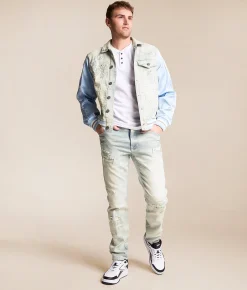 Smoke Rise® Rhinestone Slim Taper Stretch Jean Brant Blue Sale