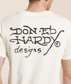 Graphic T-Shirts | Ed Hardy Rhinestone Snake T-Shirt Ivory