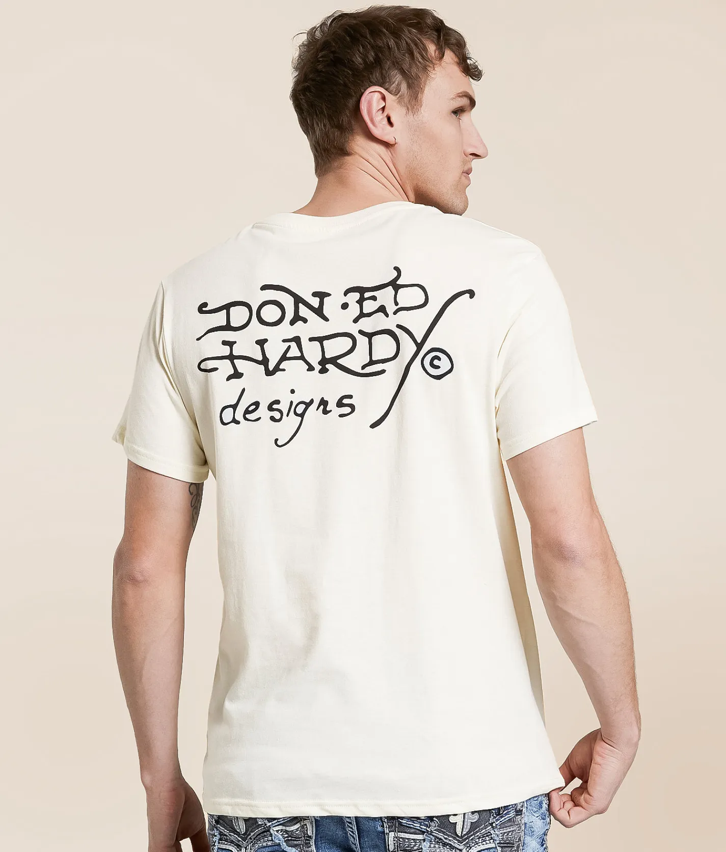 Graphic T-Shirts | Ed Hardy Rhinestone Snake T-Shirt Ivory