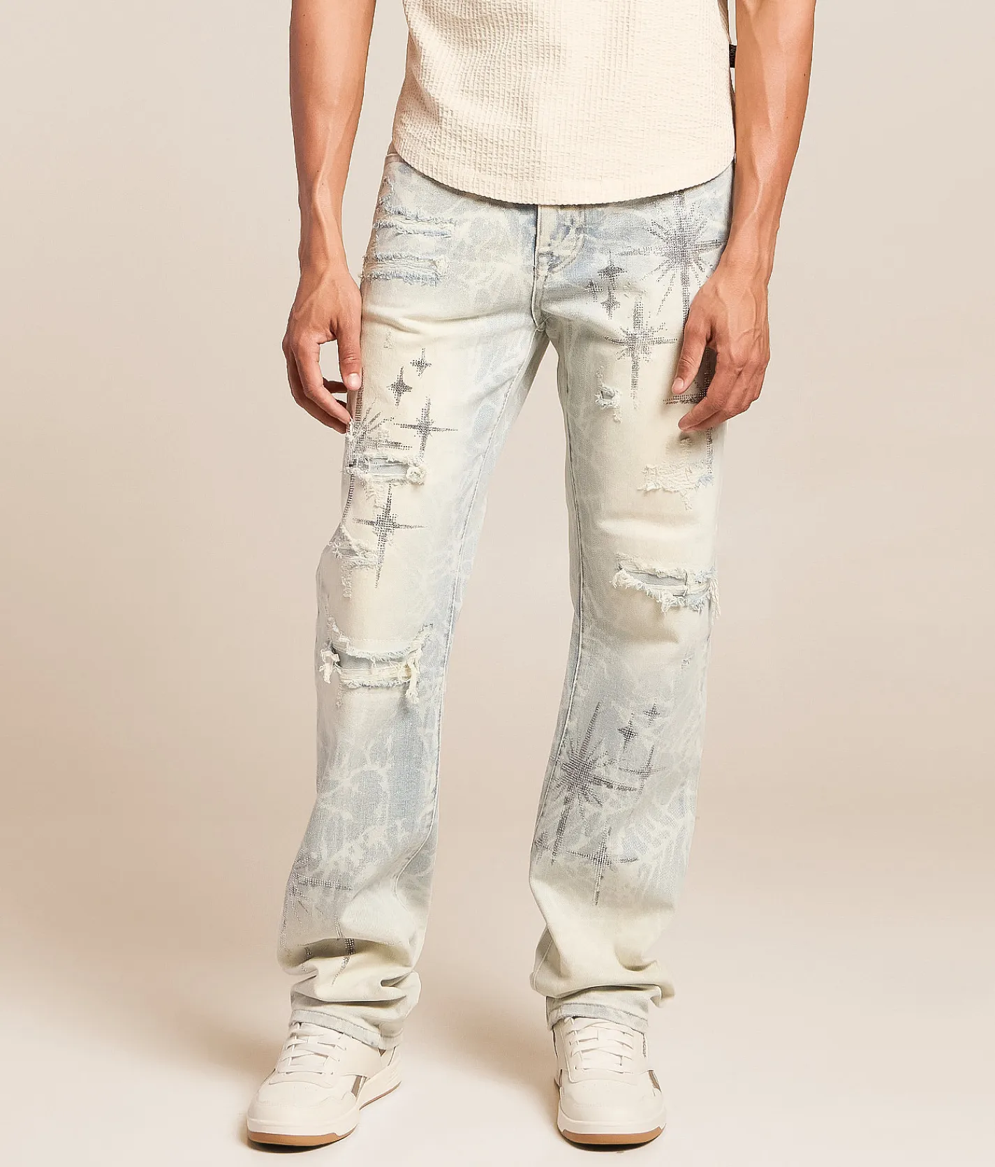 Smoke Rise® Rhinestone Straight Stretch Jean Daisy Blue Outlet