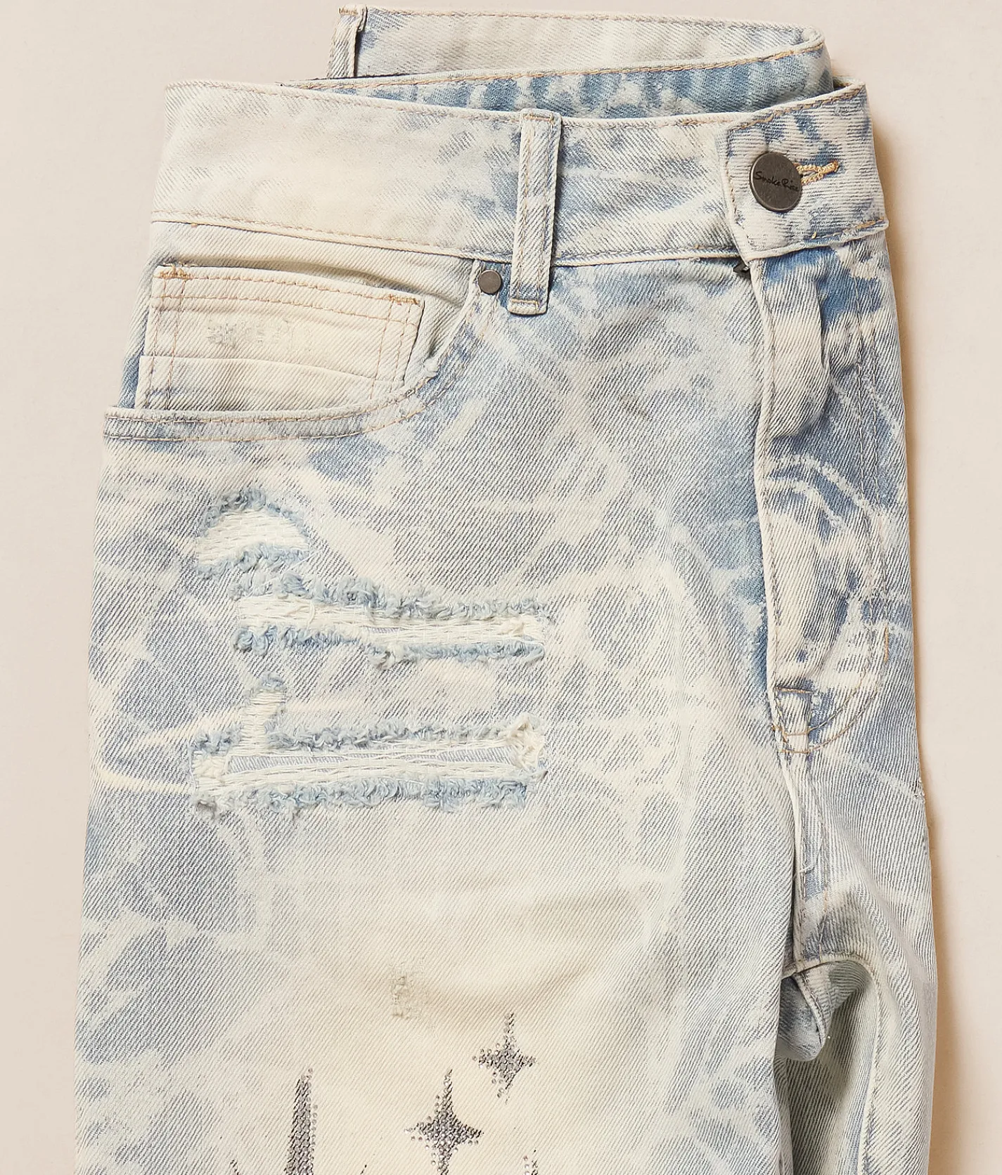 Smoke Rise® Rhinestone Straight Stretch Jean Daisy Blue Outlet