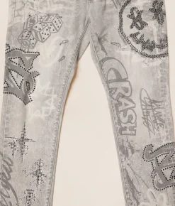 Smoke Rise® Rhinestone Straight Stretch Jean Breezy Grey Sale