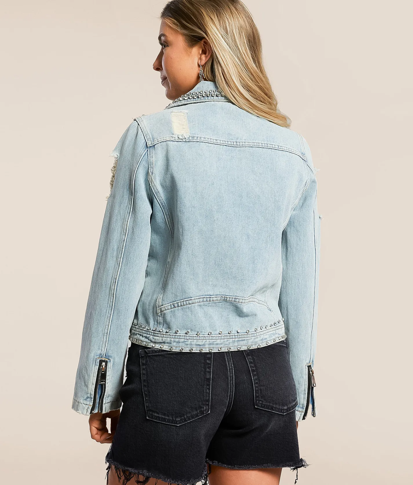 Davi & Dani Rhinestone Studded Denim Jacket Blue New