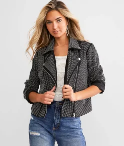 Blue B Rhinestone Studded Moto Jacket Black Sale