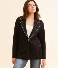 Tops|Coats & Jackets | Willow & Root Rhinestone Trim Ponte Blazer Black
