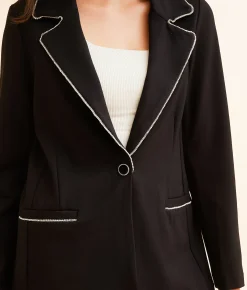 Tops|Coats & Jackets | Willow & Root Rhinestone Trim Ponte Blazer Black