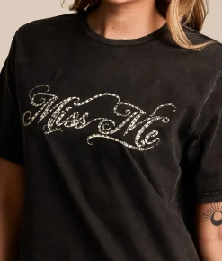 Tops | Miss Me Rhinestone T-Shirt Charcoal Black