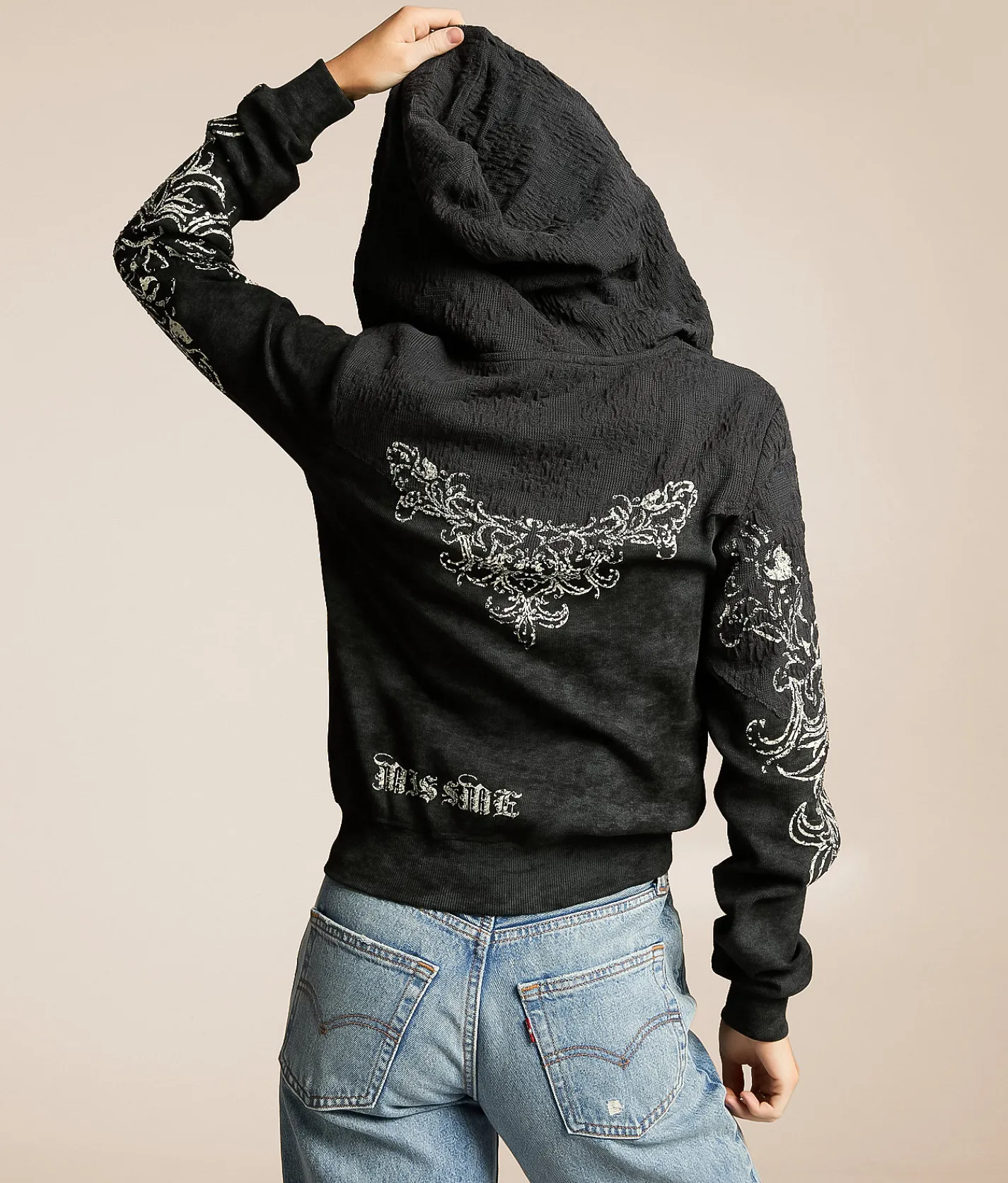 Tops | Miss Me Rhinestone Washed Hoodie Charcoal Black