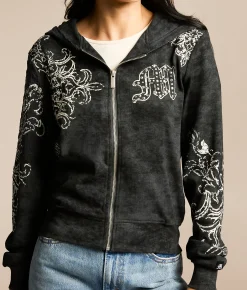 Tops | Miss Me Rhinestone Washed Hoodie Charcoal Black