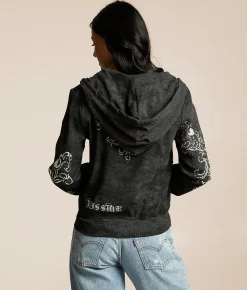 Tops | Miss Me Rhinestone Washed Hoodie Charcoal Black