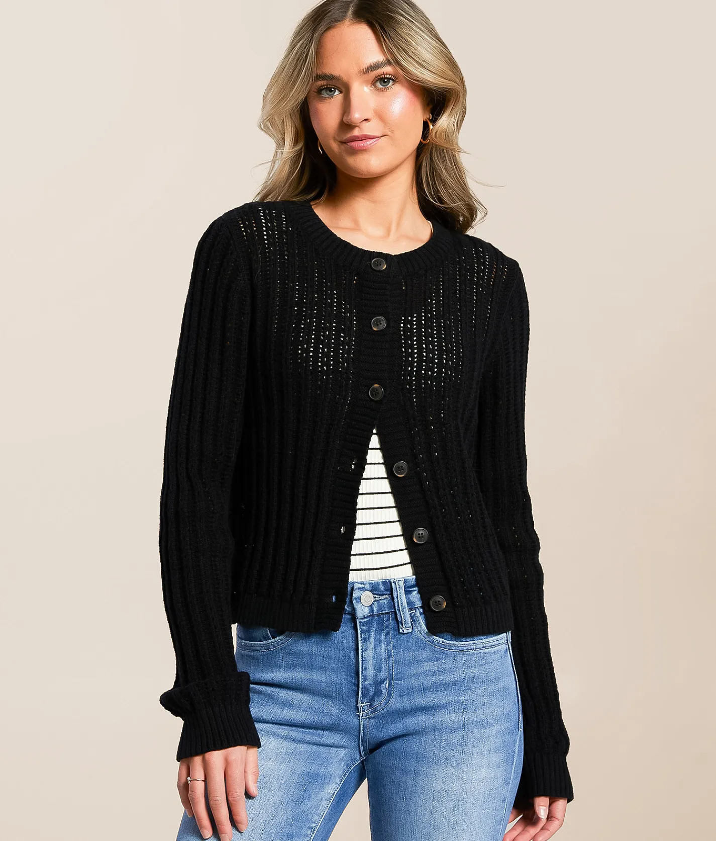 Tops | Blu Pepper Ribbed Cardigan Sweater Black
