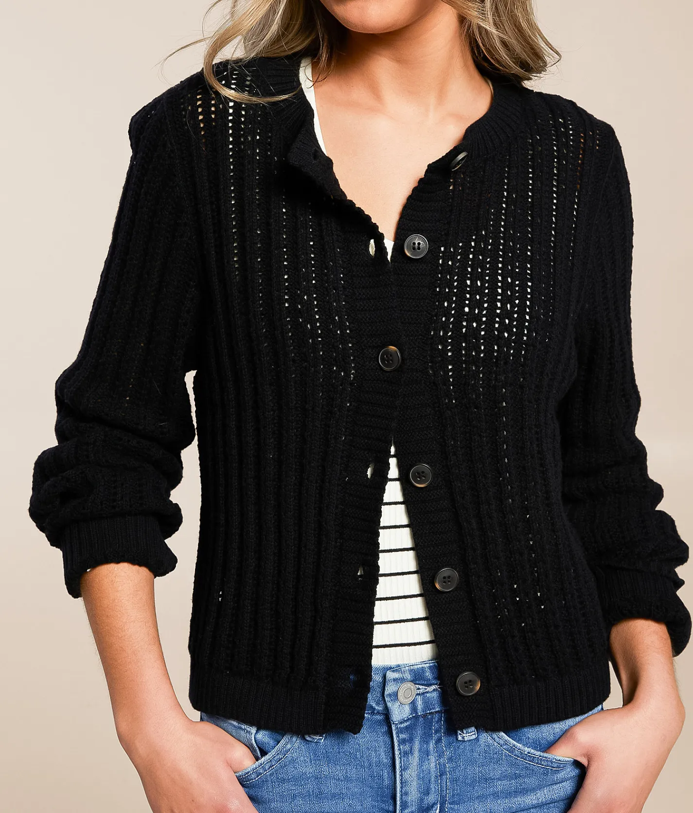 Tops | Blu Pepper Ribbed Cardigan Sweater Black