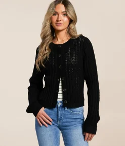 Tops | Blu Pepper Ribbed Cardigan Sweater Black