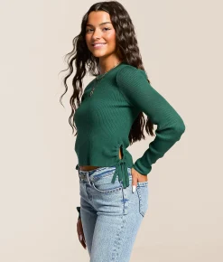 FITZ + EDDI Ribbed Cinch Tie Cropped Top Mallard Green Discount