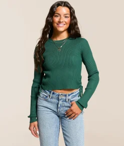 FITZ + EDDI Ribbed Cinch Tie Cropped Top Mallard Green Discount