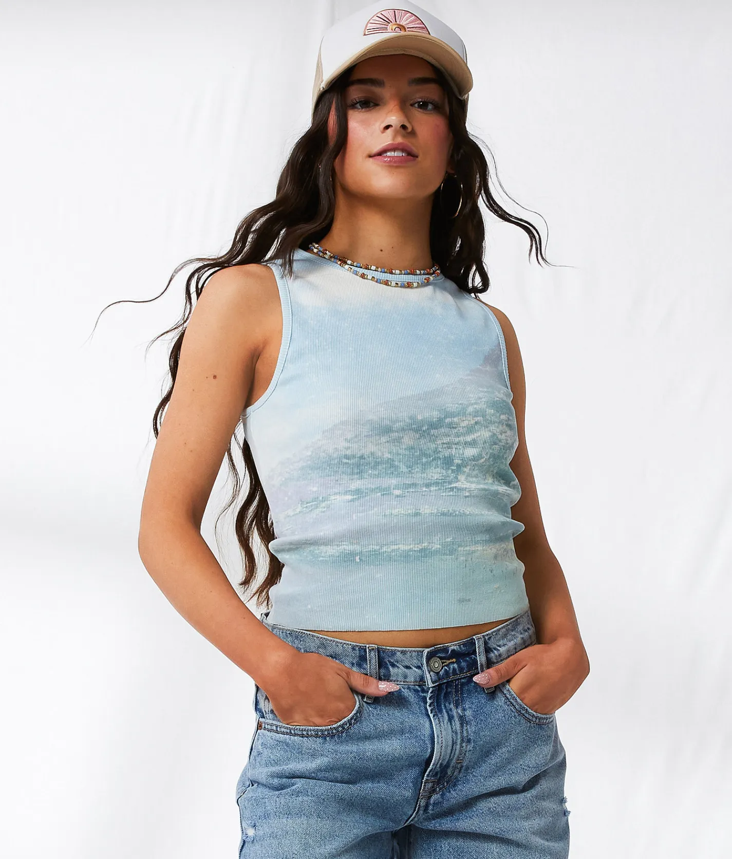 33 Coastal Ribbed Coastal Belt Tank Top Multi