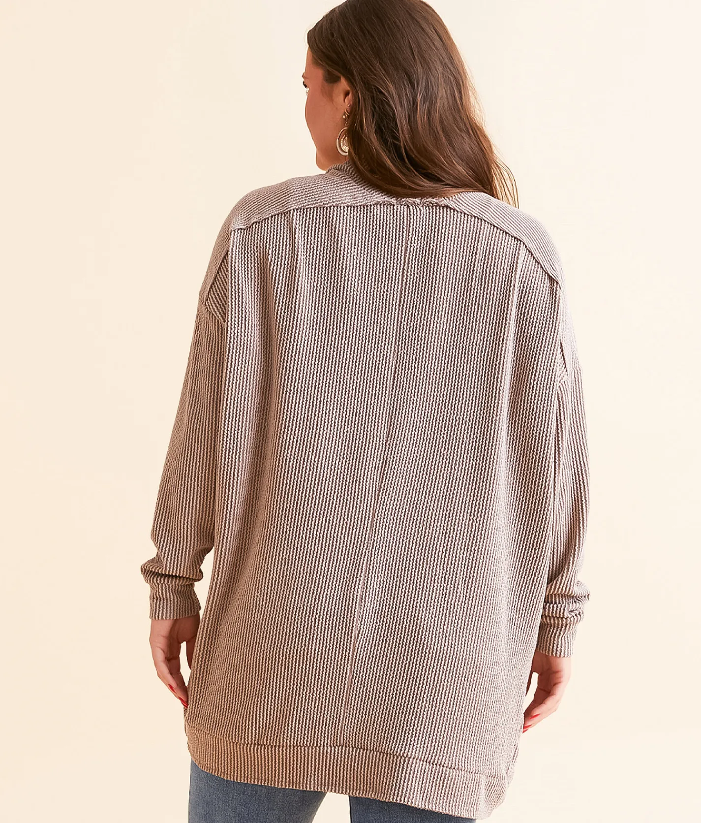 BKE Ribbed Cocoon Cardigan Acorn Hot