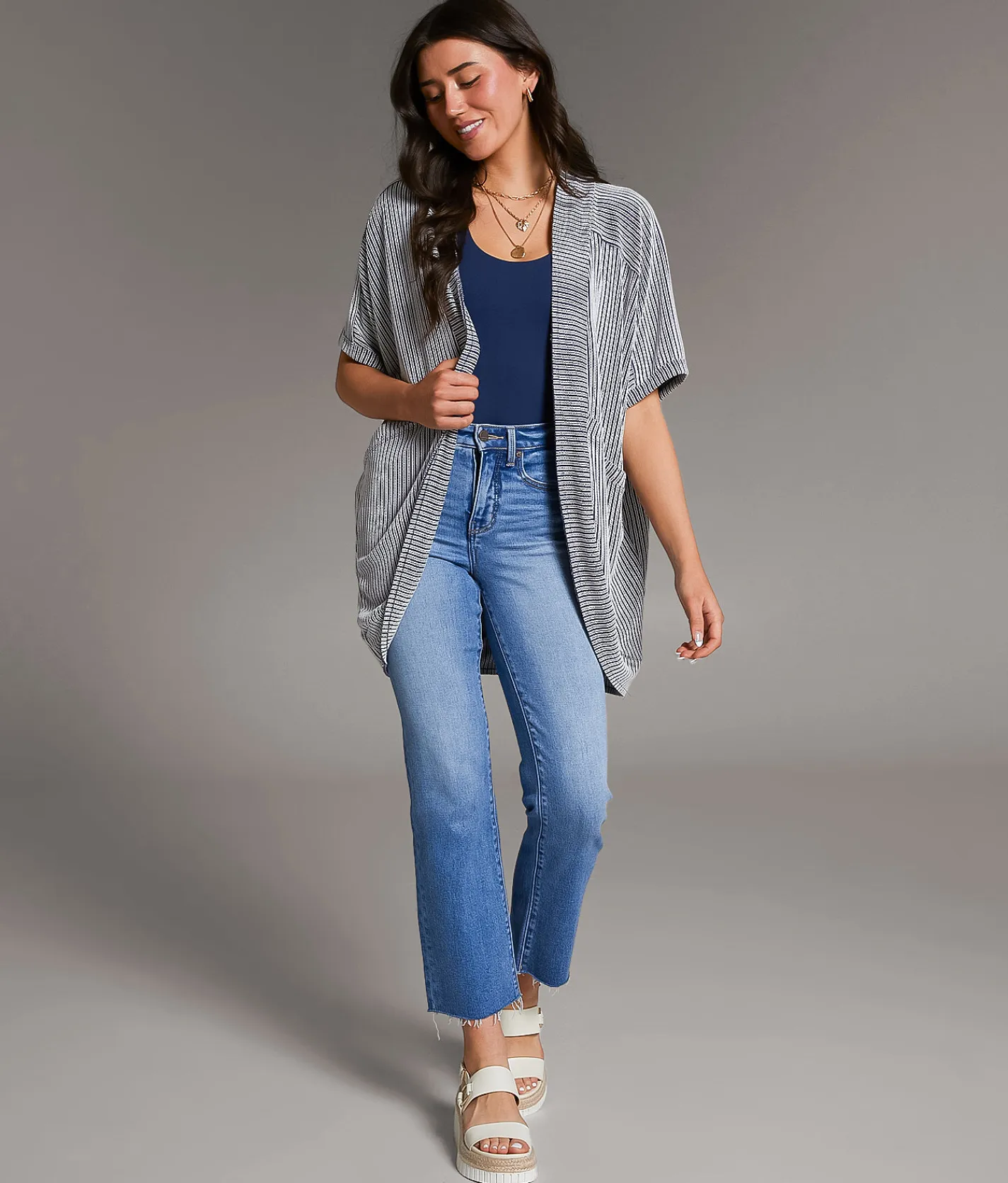 Tops | BKE Ribbed Cocoon Cardigan Navy