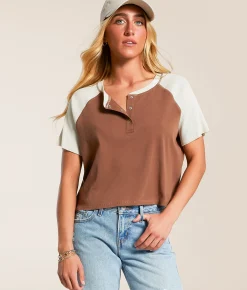 FITZ + EDDI Ribbed Color Block Henley Brown and Cream