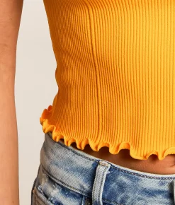 Tops | Freshwear Ribbed Henley Blazing Orange