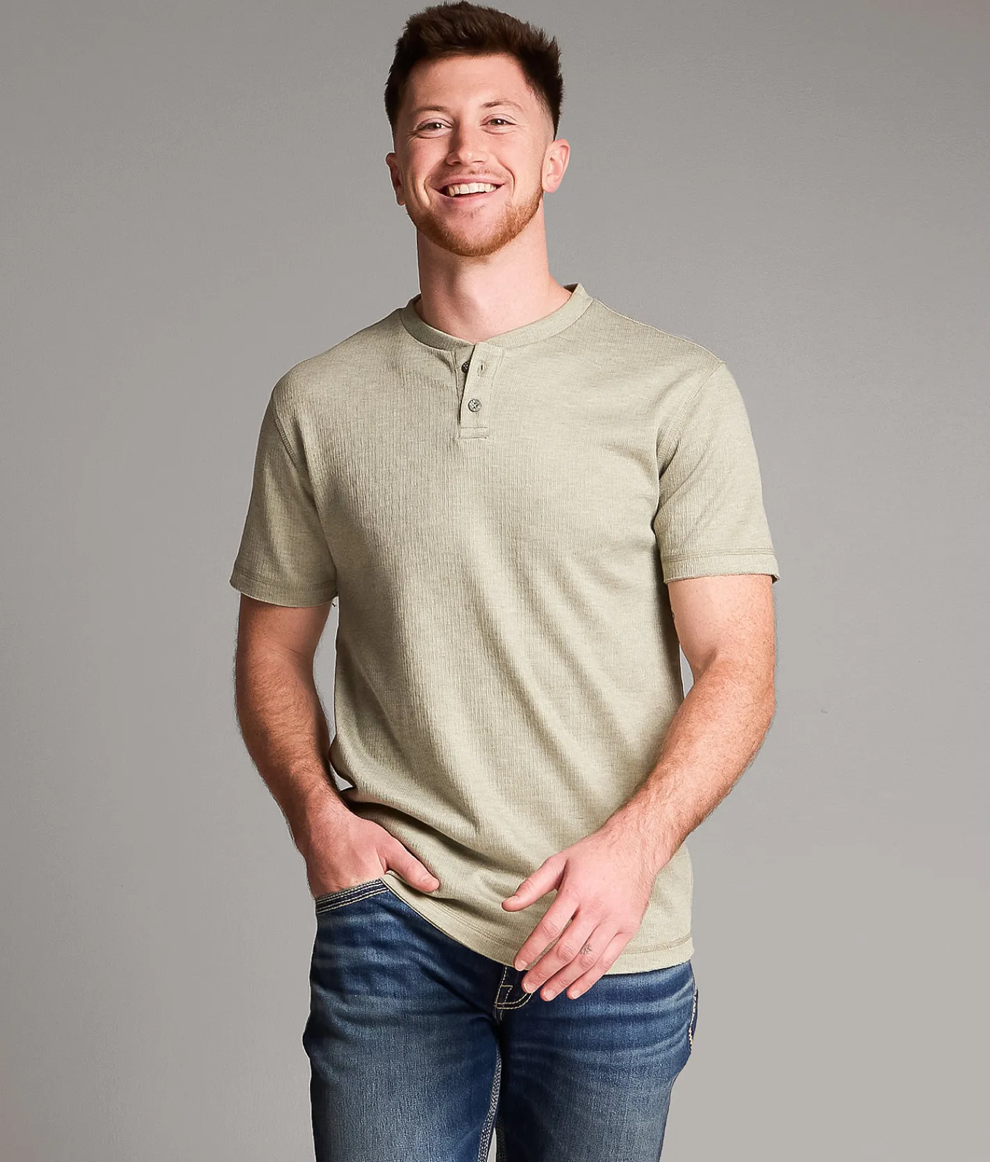 Tops | BKE Ribbed Henley Green