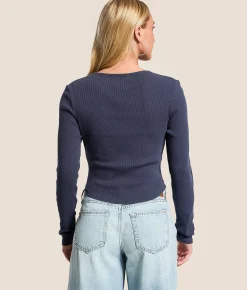 FITZ + EDDI Ribbed Henley Navy Sale