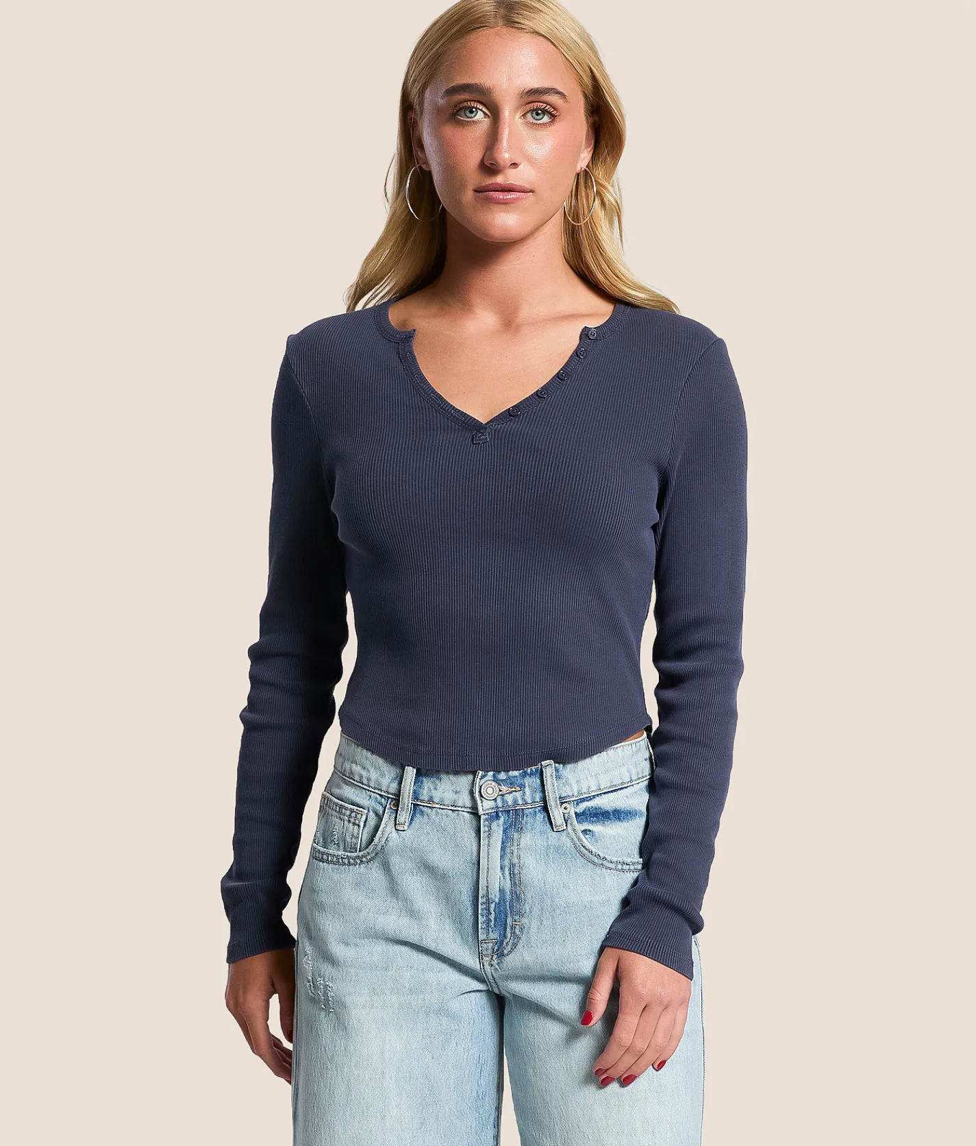 FITZ + EDDI Ribbed Henley Navy Sale