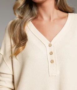 BKE Ribbed Henley Sandshell New