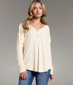 BKE Ribbed Henley Sandshell New
