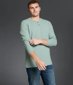 Tops | Outpost Makers Ribbed Henley Silver Blue