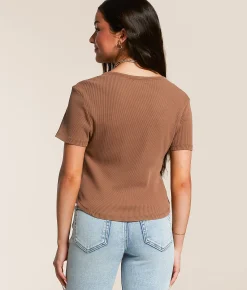 Tops | FITZ + EDDI Ribbed Henley Acorn