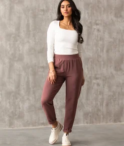 Buckle Black Ribbed Jogger Rose Brown Hot