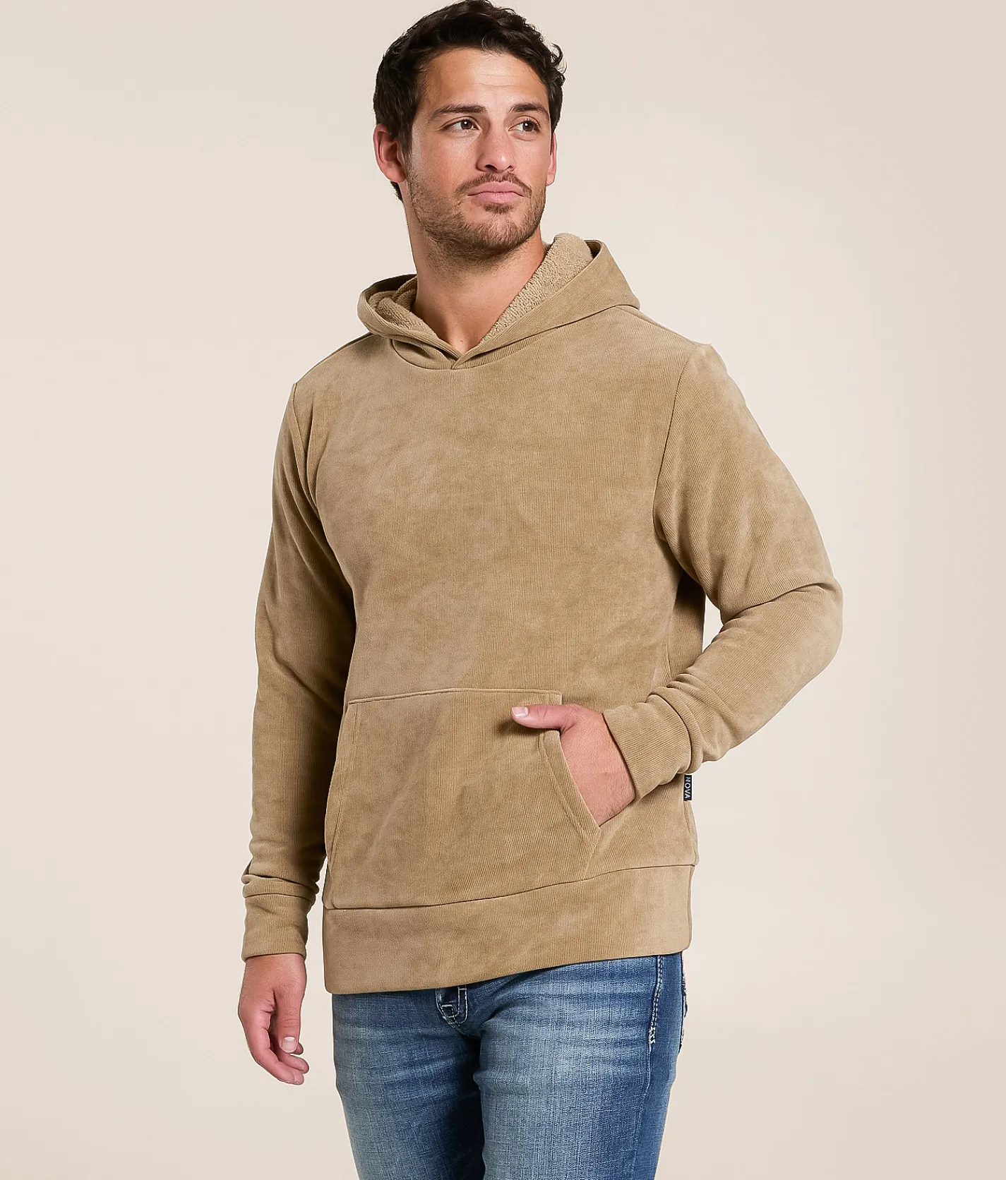 Tops | Nova Industries Ribbed Knit Hooded Sweatshirt Brown