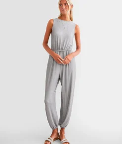 BKE Ribbed Knit Jumpsuit Grey New