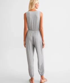 BKE Ribbed Knit Jumpsuit Grey New
