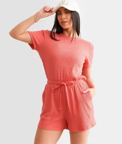 BKE Ribbed Knit Romper Decadent Chocolate Clearance