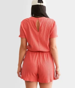 BKE Ribbed Knit Romper Decadent Chocolate Clearance